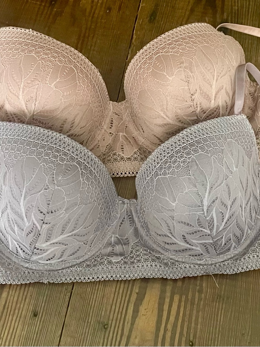 Lace Balconette Bra - Pink and Light Gray
